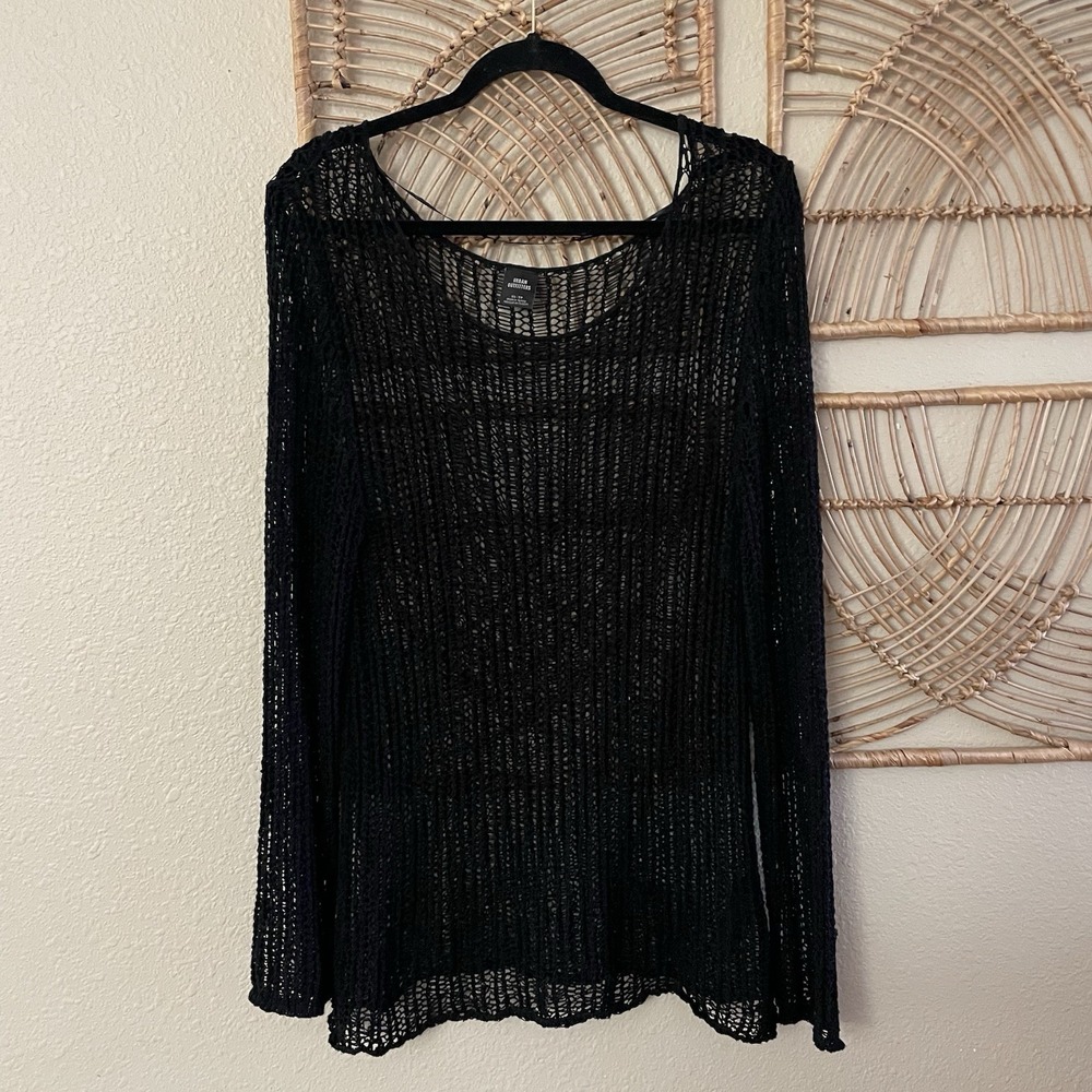 Urban Outfitters Black Fishnet Sheer Top Long Sleeve Goth Witch Punk XS READ B20